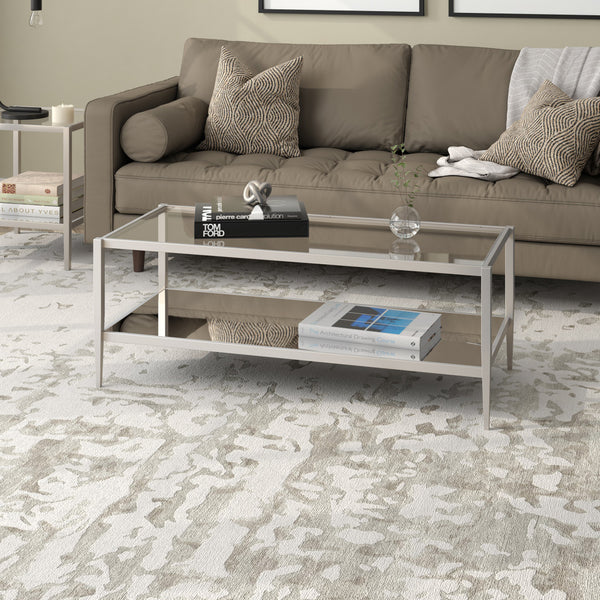 Homeroots 45" Silver Glass And Steel Coffee Table With Shelf   521047