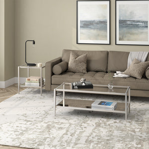 Homeroots 45" Silver Glass And Steel Coffee Table With Shelf   521047