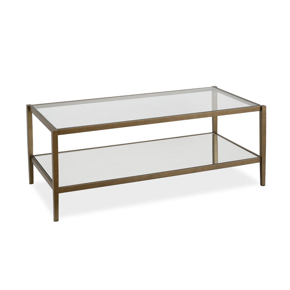 Homeroots 45" Gold Glass And Steel Coffee Table With Shelf   521048
