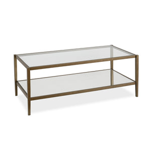 Homeroots 45" Gold Glass And Steel Coffee Table With Shelf   521048