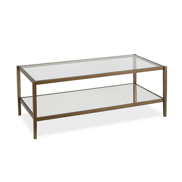 Homeroots 45" Gold Glass And Steel Coffee Table With Shelf   521048