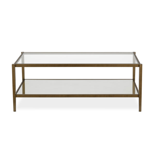 Homeroots 45" Gold Glass And Steel Coffee Table With Shelf   521048