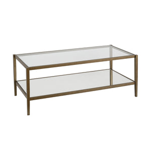Homeroots 45" Gold Glass And Steel Coffee Table With Shelf   521048