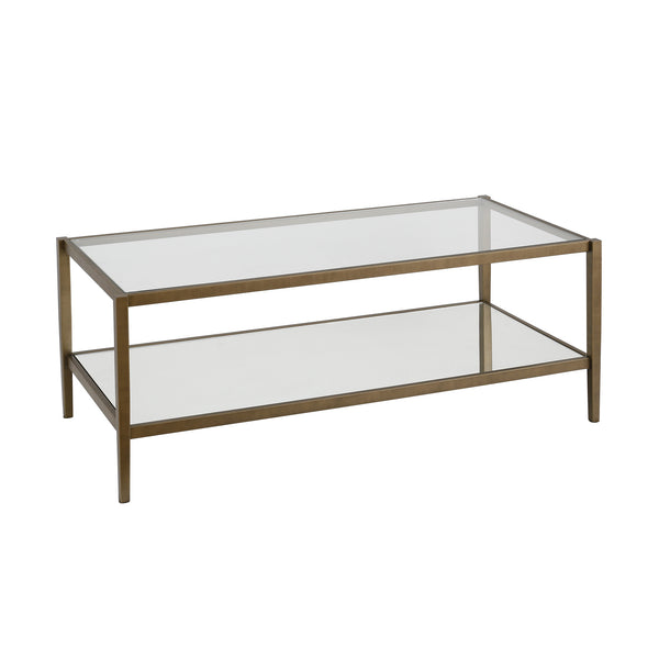 Homeroots 45" Gold Glass And Steel Coffee Table With Shelf   521048