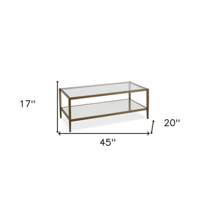 Homeroots 45" Gold Glass And Steel Coffee Table With Shelf   521048