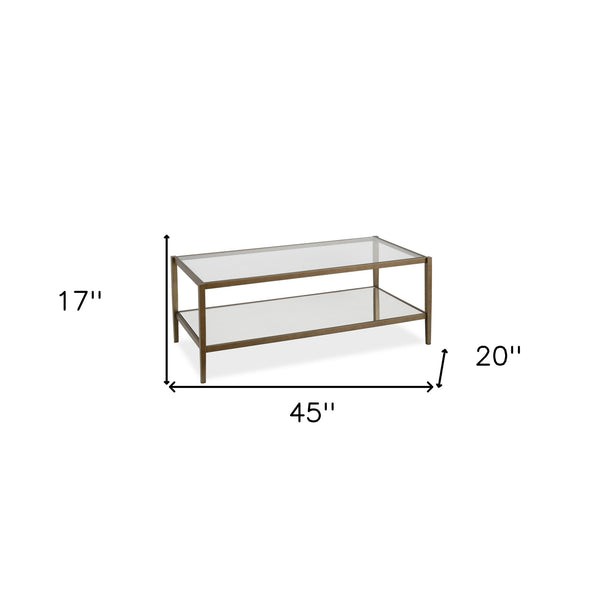 Homeroots 45" Gold Glass And Steel Coffee Table With Shelf   521048