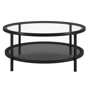 Homeroots 36" Black Glass And Steel Round Coffee Table With Shelf   521049