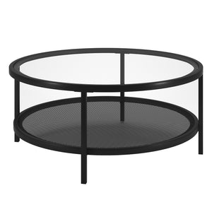 Homeroots 36" Black Glass And Steel Round Coffee Table With Shelf   521049
