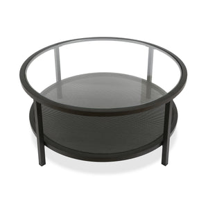 Homeroots 36" Black Glass And Steel Round Coffee Table With Shelf   521049