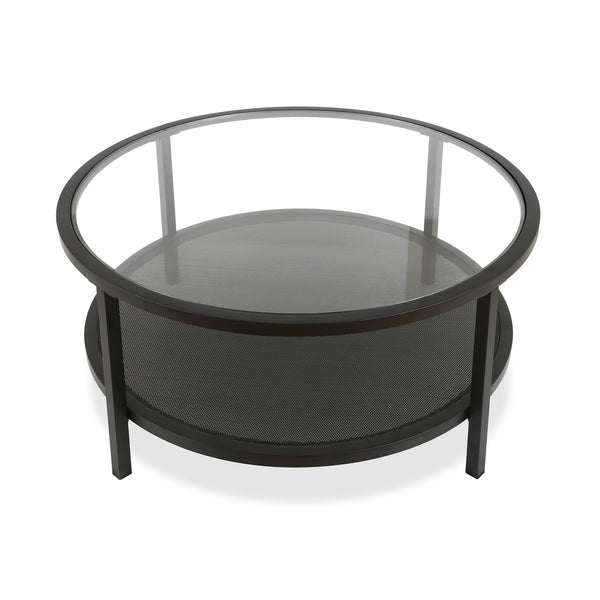 Homeroots 36" Black Glass And Steel Round Coffee Table With Shelf   521049