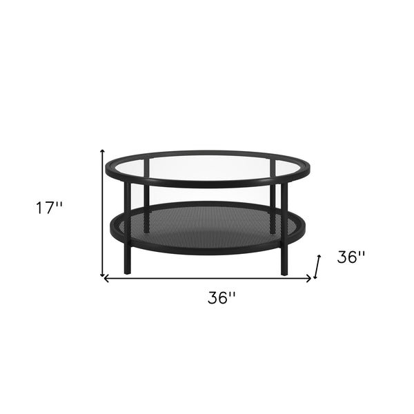 Homeroots 36" Black Glass And Steel Round Coffee Table With Shelf   521049