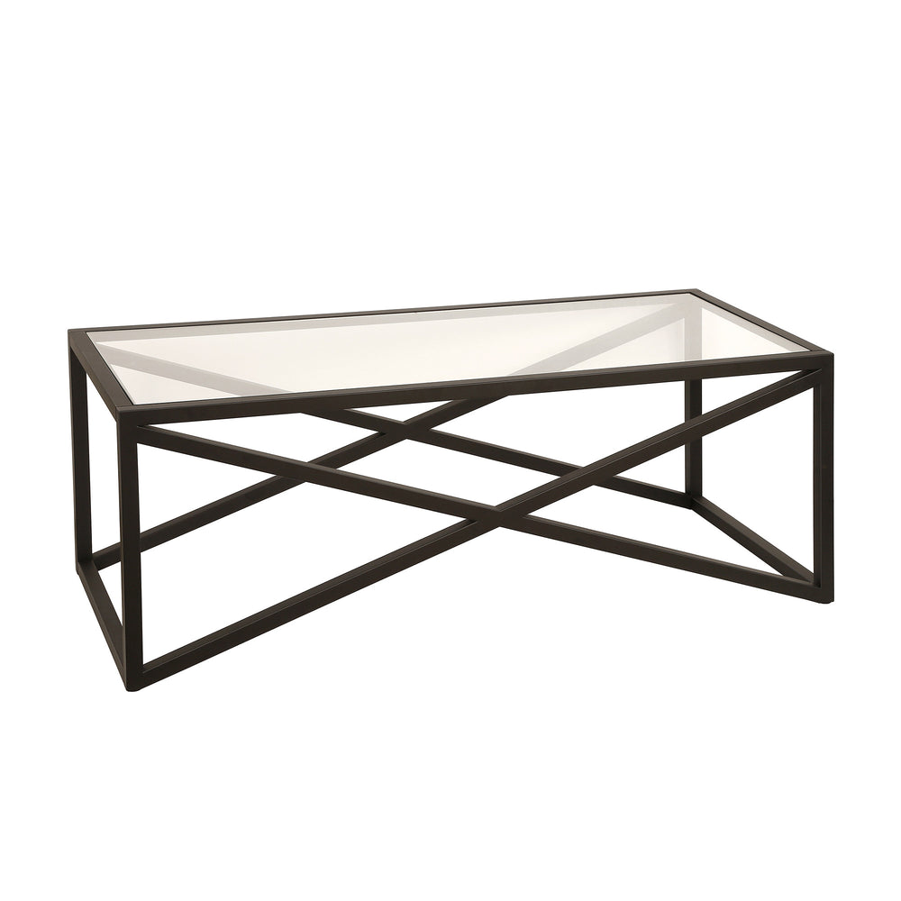 Homeroots 46" Black Glass And Steel Coffee Table   521050