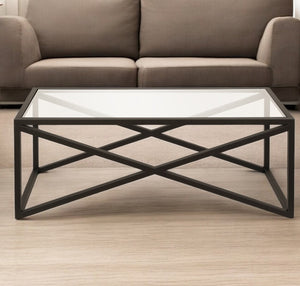 Homeroots 46" Black Glass And Steel Coffee Table   521050