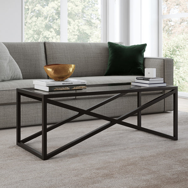 Homeroots 46" Black Glass And Steel Coffee Table   521050