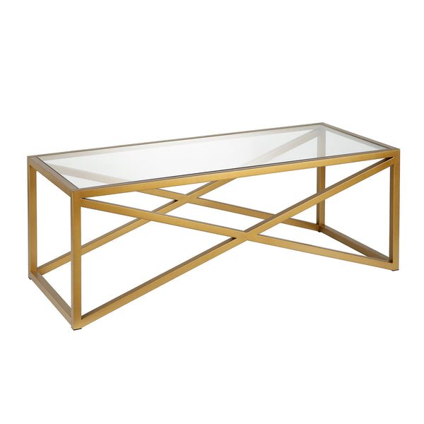 Homeroots 46" Gold Glass And Steel Coffee Table   521051