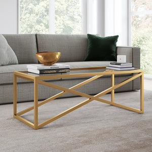 Homeroots 46" Gold Glass And Steel Coffee Table   521051