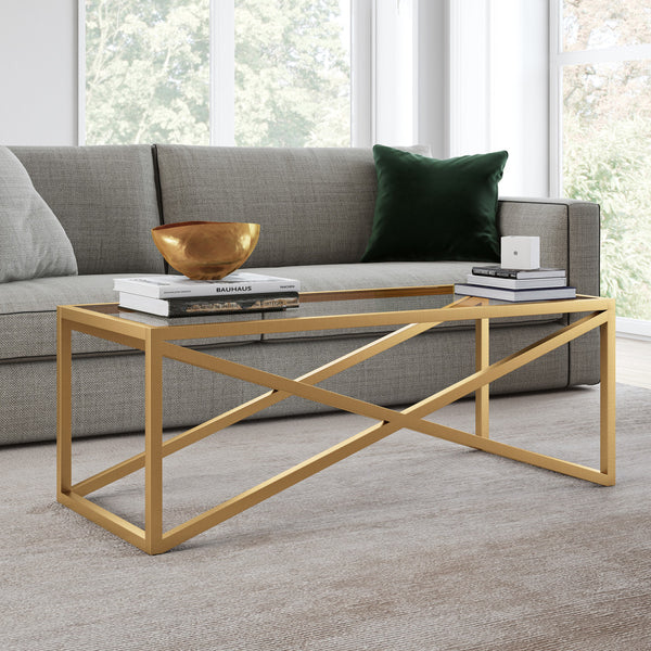 Homeroots 46" Gold Glass And Steel Coffee Table   521051