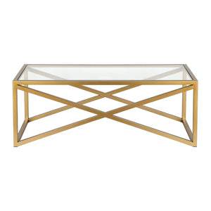 Homeroots 46" Gold Glass And Steel Coffee Table   521051
