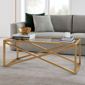 Homeroots 46" Gold Glass And Steel Coffee Table   521051