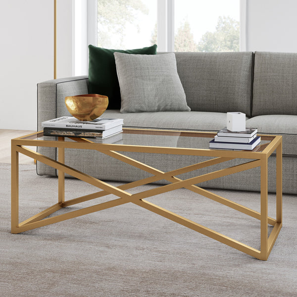 Homeroots 46" Gold Glass And Steel Coffee Table   521051