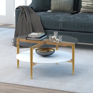 Homeroots 36" Clear And Gold Glass And Steel Round Coffee Table With Shelf   521052