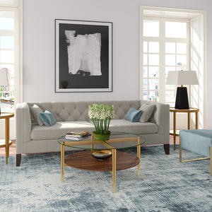 Homeroots 36" Gold Glass And Steel Round Coffee Table With Shelf   521053