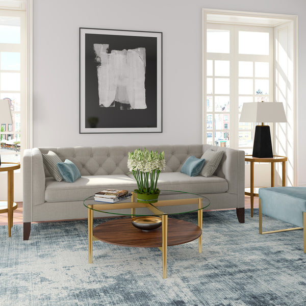 Homeroots 36" Gold Glass And Steel Round Coffee Table With Shelf   521053