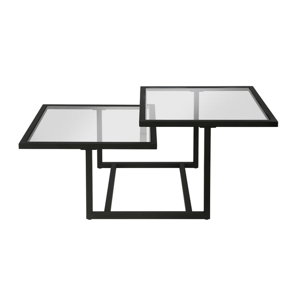 Homeroots 43" Black Glass And Steel Square Coffee Table With Two Shelves   521054