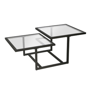 Homeroots 43" Black Glass And Steel Square Coffee Table With Two Shelves   521054