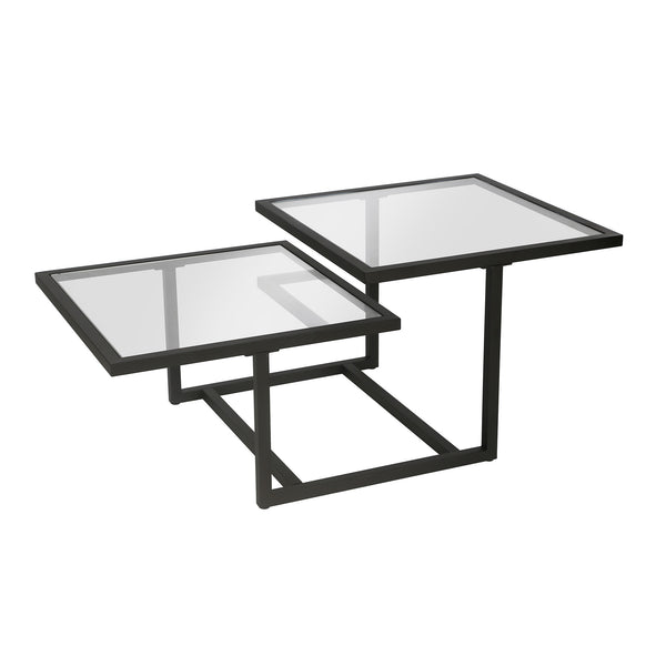Homeroots 43" Black Glass And Steel Square Coffee Table With Two Shelves   521054
