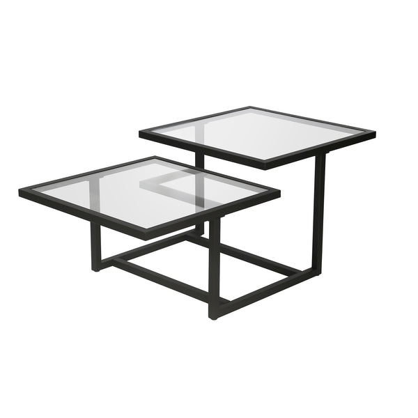 Homeroots 43" Black Glass And Steel Square Coffee Table With Two Shelves   521054