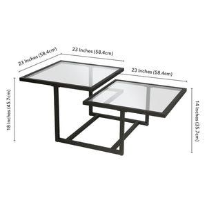 Homeroots 43" Black Glass And Steel Square Coffee Table With Two Shelves   521054