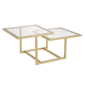 Homeroots 43" Gold Glass And Steel Square Coffee Table With Two Shelves   521055