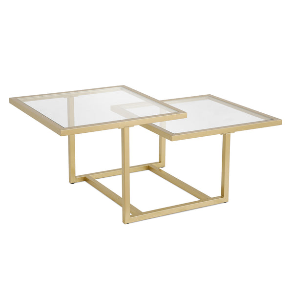Homeroots 43" Gold Glass And Steel Square Coffee Table With Two Shelves   521055