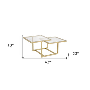 Homeroots 43" Gold Glass And Steel Square Coffee Table With Two Shelves   521055