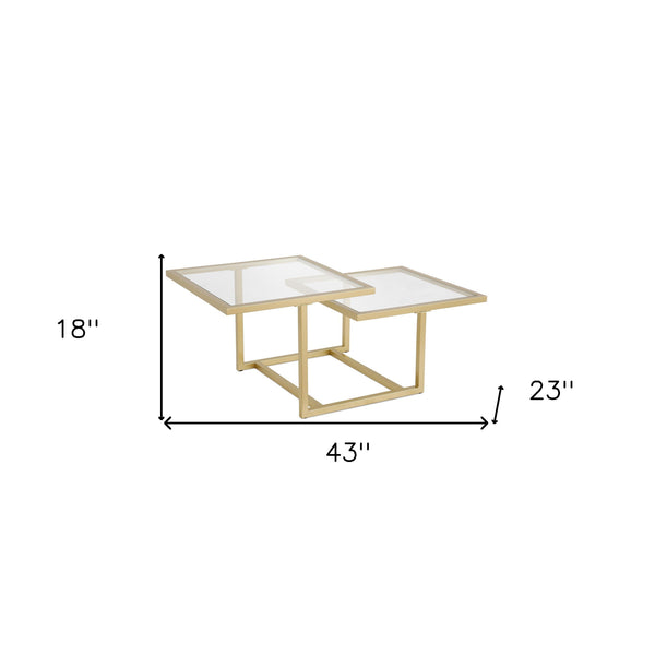 Homeroots 43" Gold Glass And Steel Square Coffee Table With Two Shelves   521055