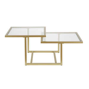 Homeroots 43" Gold Glass And Steel Square Coffee Table With Two Shelves   521055