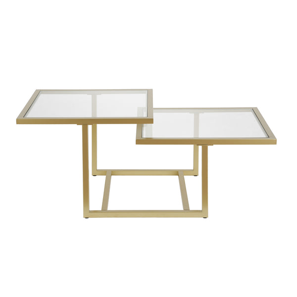 Homeroots 43" Gold Glass And Steel Square Coffee Table With Two Shelves   521055
