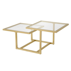 Homeroots 43" Gold Glass And Steel Square Coffee Table With Two Shelves   521055