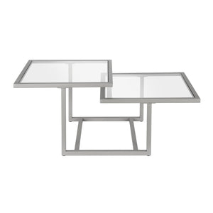 Homeroots 43" Silver Glass And Steel Square Coffee Table With Two Shelves   521056