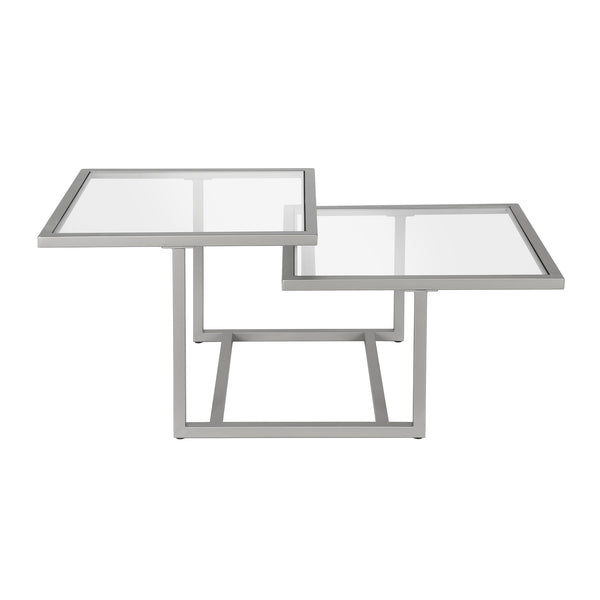 Homeroots 43" Silver Glass And Steel Square Coffee Table With Two Shelves   521056