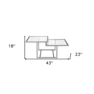 Homeroots 43" Silver Glass And Steel Square Coffee Table With Two Shelves   521056