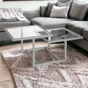 Homeroots 43" Silver Glass And Steel Square Coffee Table With Two Shelves   521056