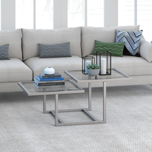 Homeroots 43" Silver Glass And Steel Square Coffee Table With Two Shelves   521056