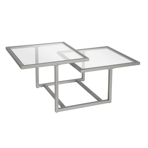Homeroots 43" Silver Glass And Steel Square Coffee Table With Two Shelves   521056