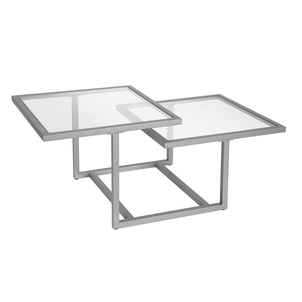 Homeroots 43" Silver Glass And Steel Square Coffee Table With Two Shelves   521056
