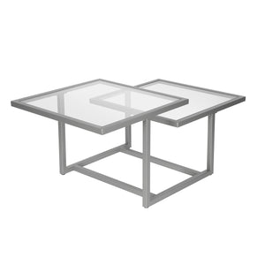 Homeroots 43" Silver Glass And Steel Square Coffee Table With Two Shelves   521056