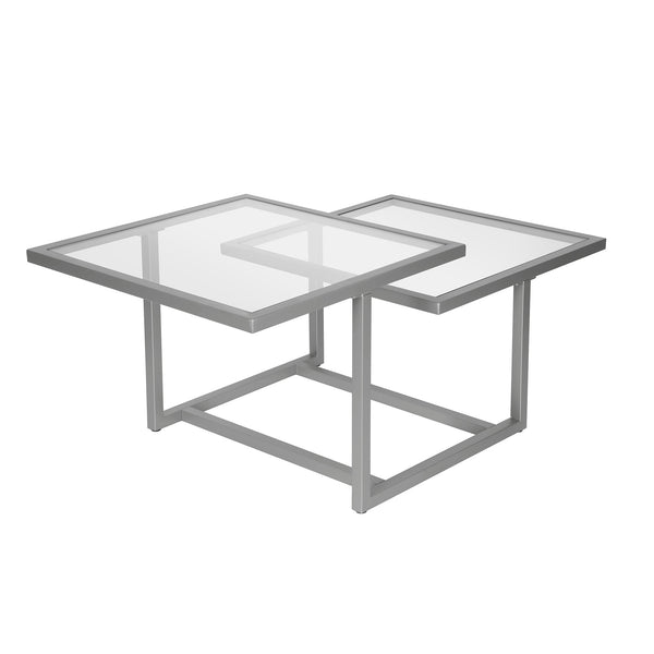 Homeroots 43" Silver Glass And Steel Square Coffee Table With Two Shelves   521056