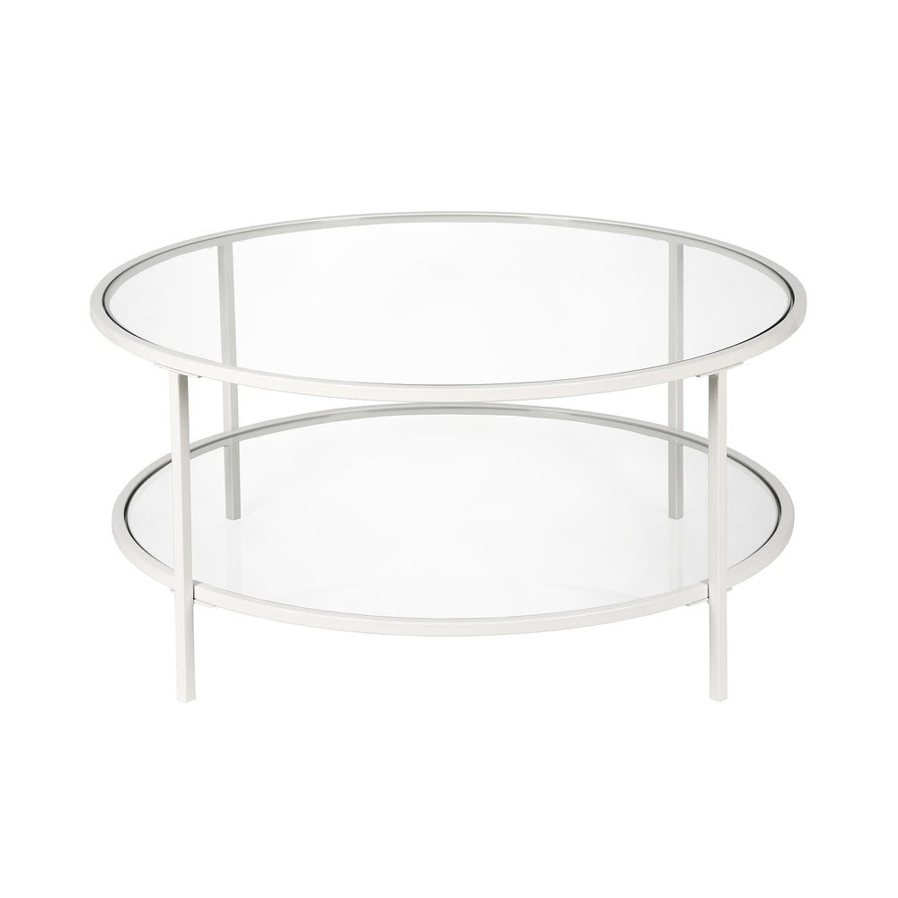 Homeroots 36" White Glass And Steel Round Coffee Table With Shelf   521062