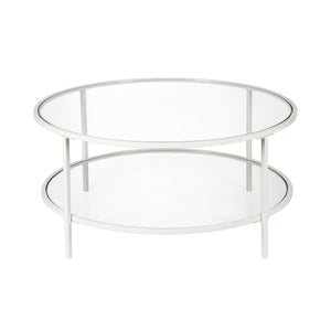 Homeroots 36" White Glass And Steel Round Coffee Table With Shelf   521062